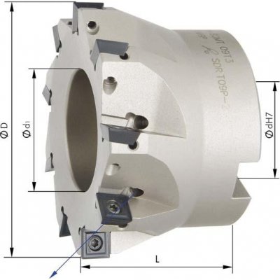 Hlava pro rohovou frézu 90° Z7 vnitřní chlazení D63mm pro SOMT09