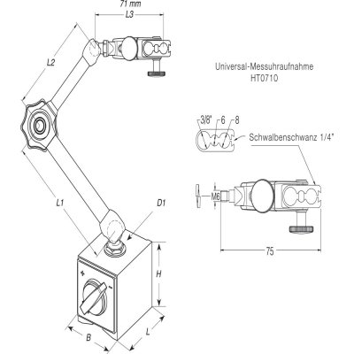 Magnetický stojan na měřicí přístroje 800N přesné natavení na rameno 321mm IBT - obrázek