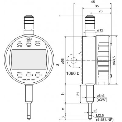 Úchylkoměr elektrický 1086 R-HR 12,5 mm (0,5") 0,001 mm MAHR - obrázek