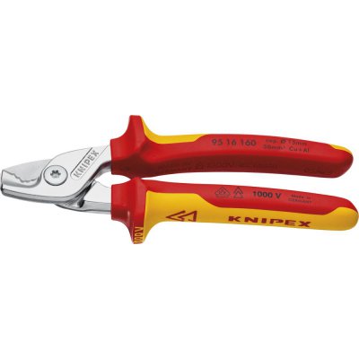 Kabelové nůžky VDE s vícesložkovými rukojeťmi 160 mm úzký tvar hlavy KNIPEX