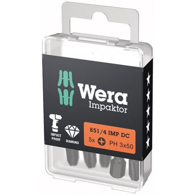 Bit Impaktor 1/4" DIN 3126 E6,3 PH3x50mm Balení 5 ks Wera