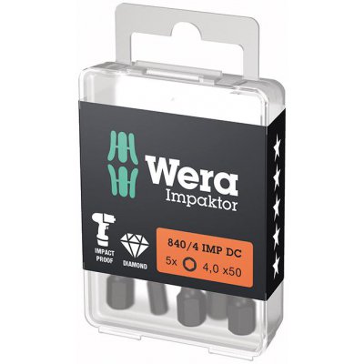 Bit Impaktor 1/4" DIN 3126 E6,3 vnitřní šestihran 4 x 50 mm balení 5 ks Wera