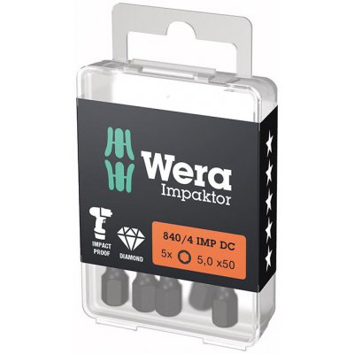 Bit Impaktor 1/4" DIN 3126 E6,3 vnitřní šestihran 5 x 50 mm balení 5 ks Wera