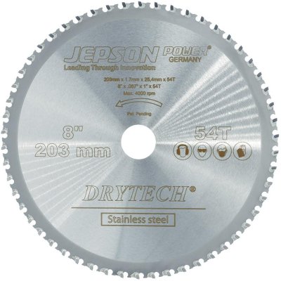 Pilový kotouč z tvrdokovu Drytech D=203x25,4x1,7mm 54Z pro Inox Jepson